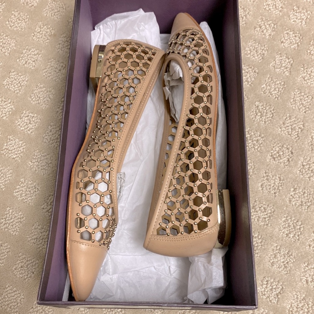 Enzo Angiolini flats . Size 5.5 camel color with gold studs and gold heel.
